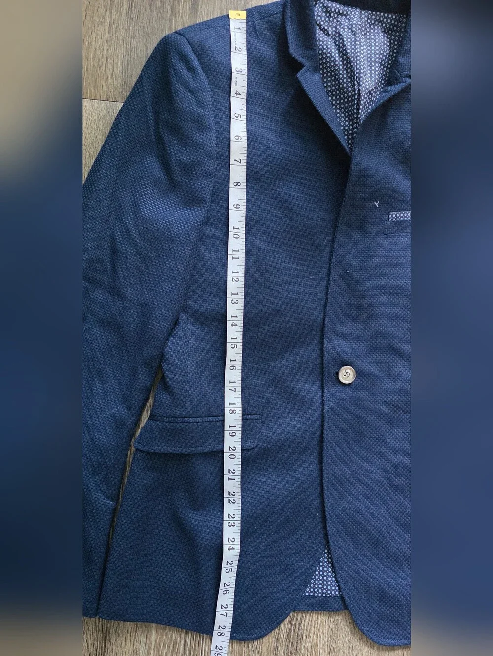 Navy Textured Men's Blazer Saul E. Mendez Size S